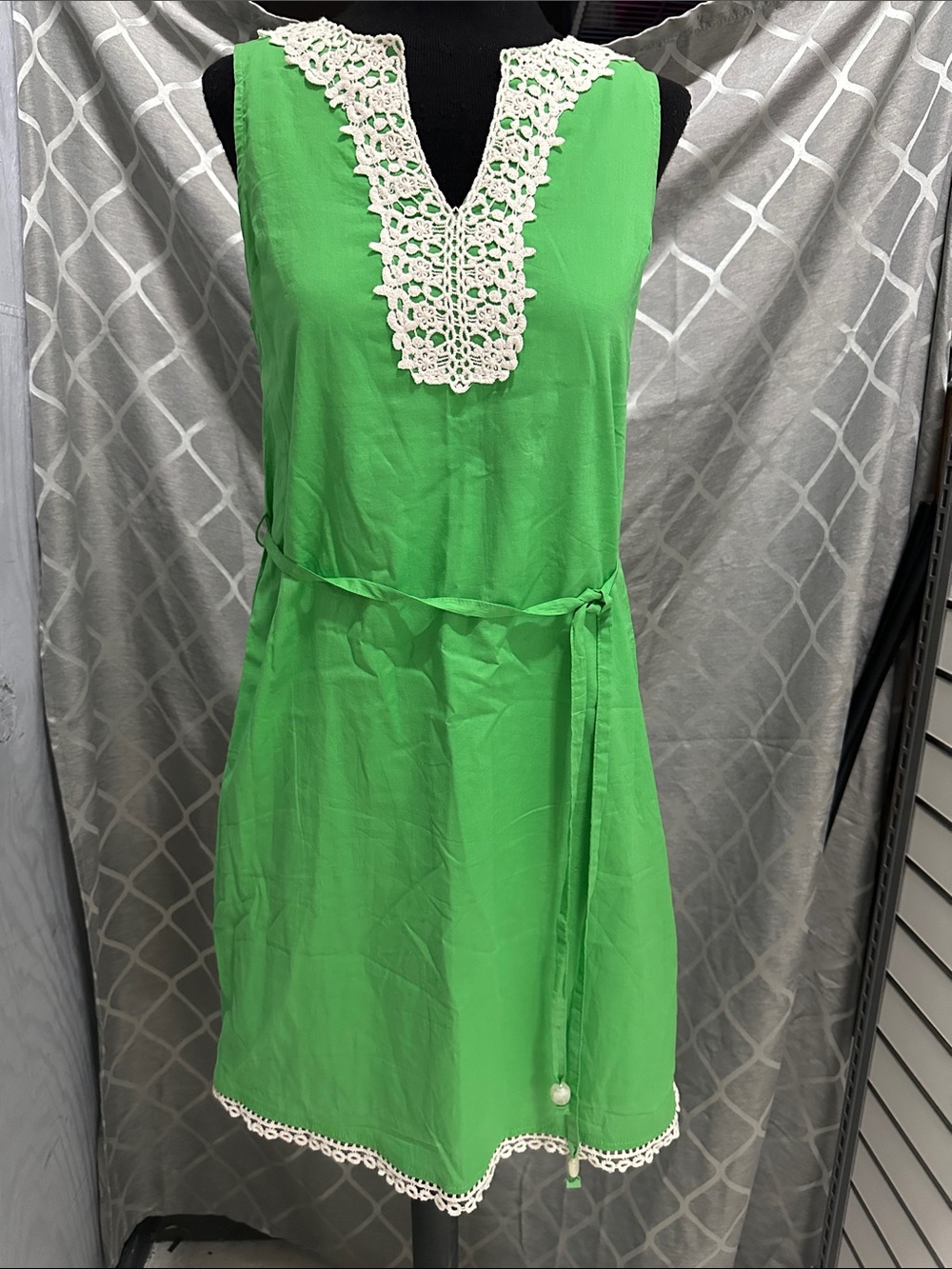 Mud Pie Bright Green Crochet-Trim dress